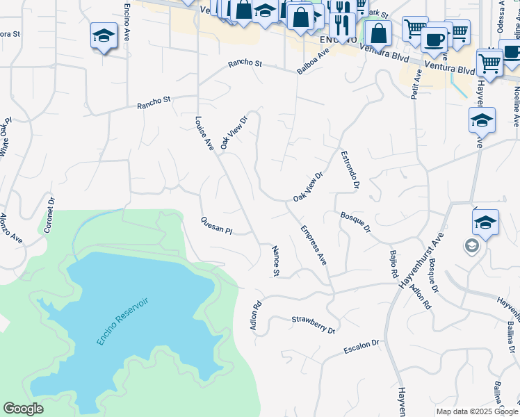 map of restaurants, bars, coffee shops, grocery stores, and more near 4400 Portico Place in Encino