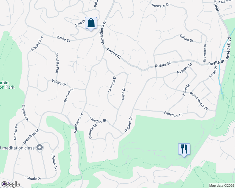 map of restaurants, bars, coffee shops, grocery stores, and more near 19122 Weston Place in Los Angeles