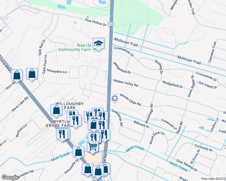 map of restaurants, bars, coffee shops, grocery stores, and more near 5002 Blue Grass Court in Wilmington