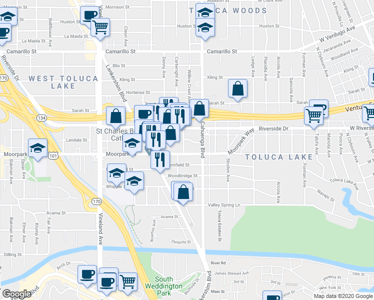 map of restaurants, bars, coffee shops, grocery stores, and more near 4400 Cartwright Avenue in Los Angeles