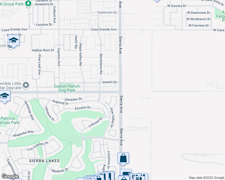 map of restaurants, bars, coffee shops, grocery stores, and more near 16816 Baltusrol Court in Fontana