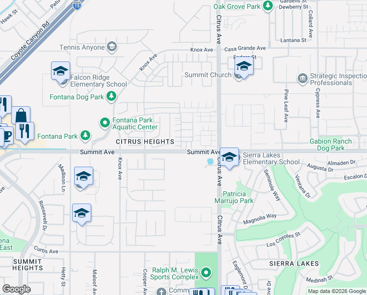 map of restaurants, bars, coffee shops, grocery stores, and more near 5711 Edward Avenue in Fontana