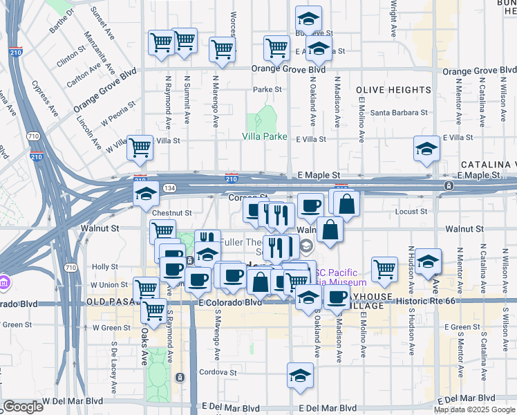 map of restaurants, bars, coffee shops, grocery stores, and more near 267 North Euclid Avenue in Pasadena