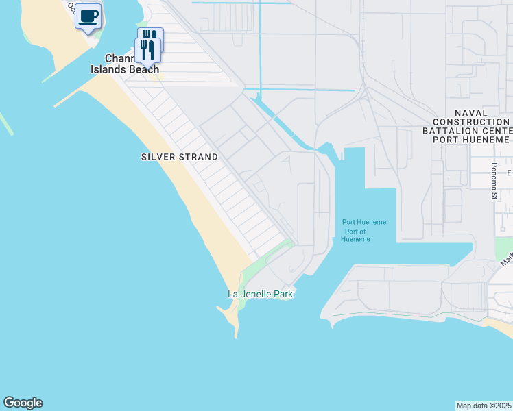 map of restaurants, bars, coffee shops, grocery stores, and more near 153 Island View Avenue in Oxnard