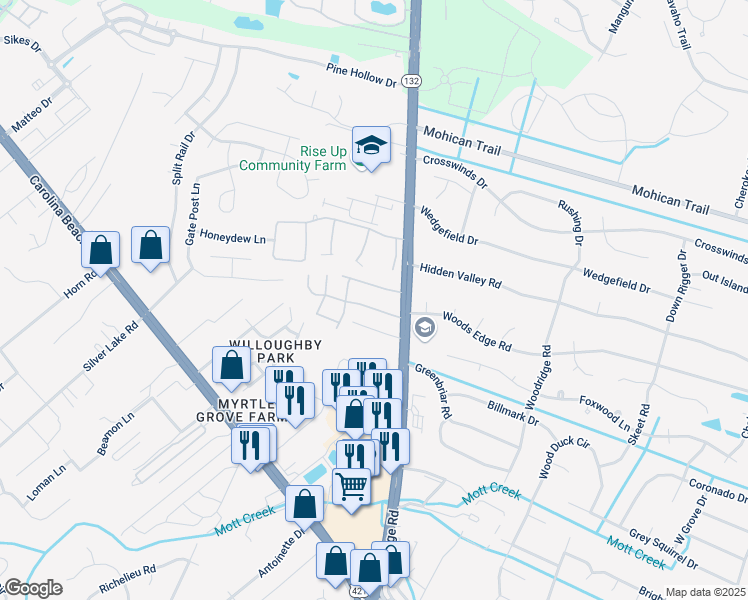 map of restaurants, bars, coffee shops, grocery stores, and more near 4505 Prior Drive in Wilmington