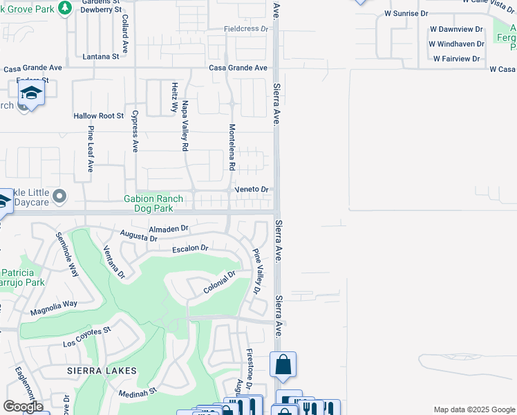 map of restaurants, bars, coffee shops, grocery stores, and more near 16816 Baltusrol Court in Fontana