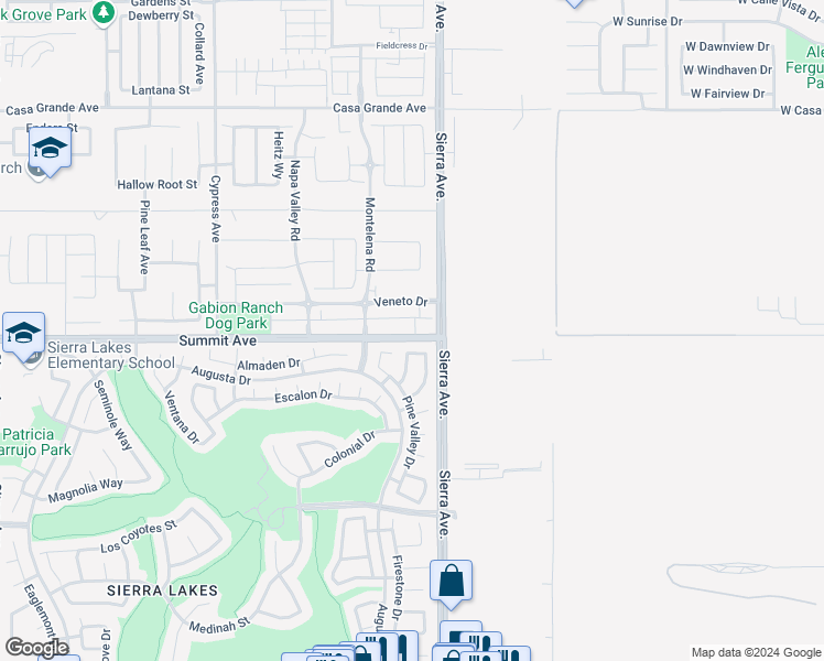 map of restaurants, bars, coffee shops, grocery stores, and more near 16749 Wyndham Lane in Fontana
