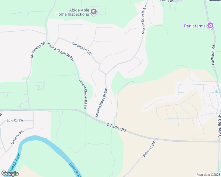 map of restaurants, bars, coffee shops, grocery stores, and more near 71 Mission Ridge Drive Southwest in Cartersville