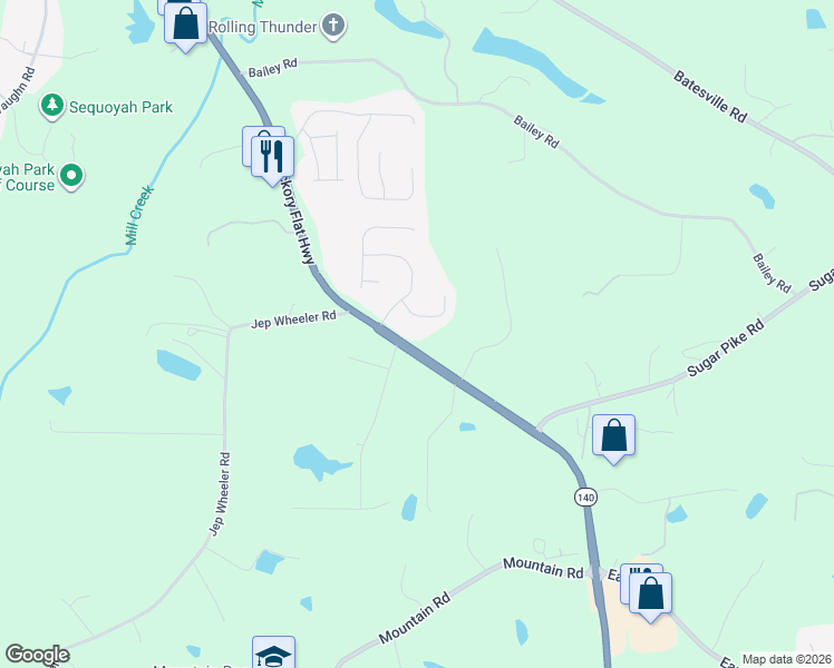 map of restaurants, bars, coffee shops, grocery stores, and more near 8335 Hickory Flat Highway in Woodstock