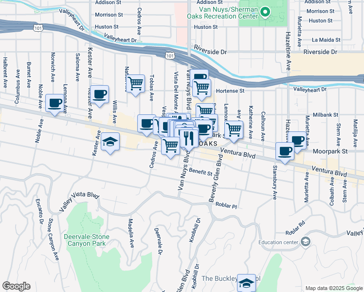 map of restaurants, bars, coffee shops, grocery stores, and more near in Los Angeles