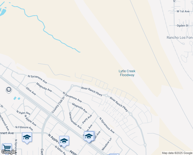 map of restaurants, bars, coffee shops, grocery stores, and more near 5871 North Sycamore Avenue in Rialto