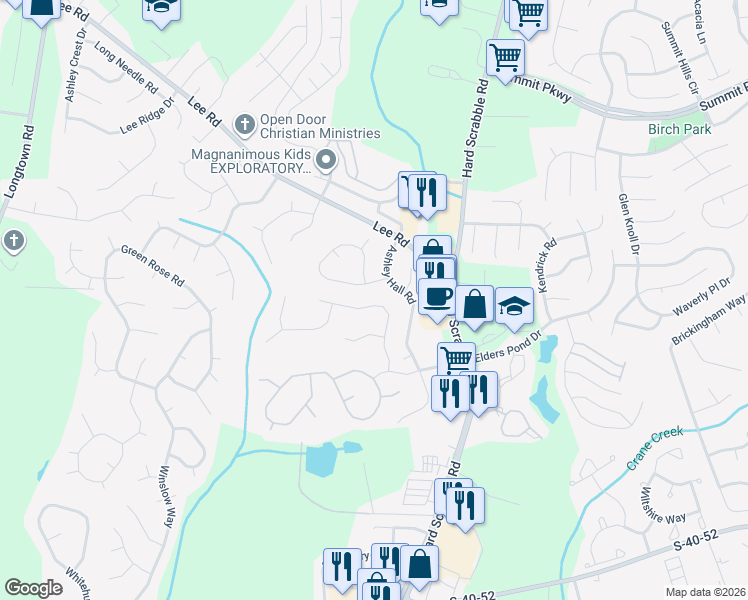 map of restaurants, bars, coffee shops, grocery stores, and more near 214 Ashley Place Road in Columbia