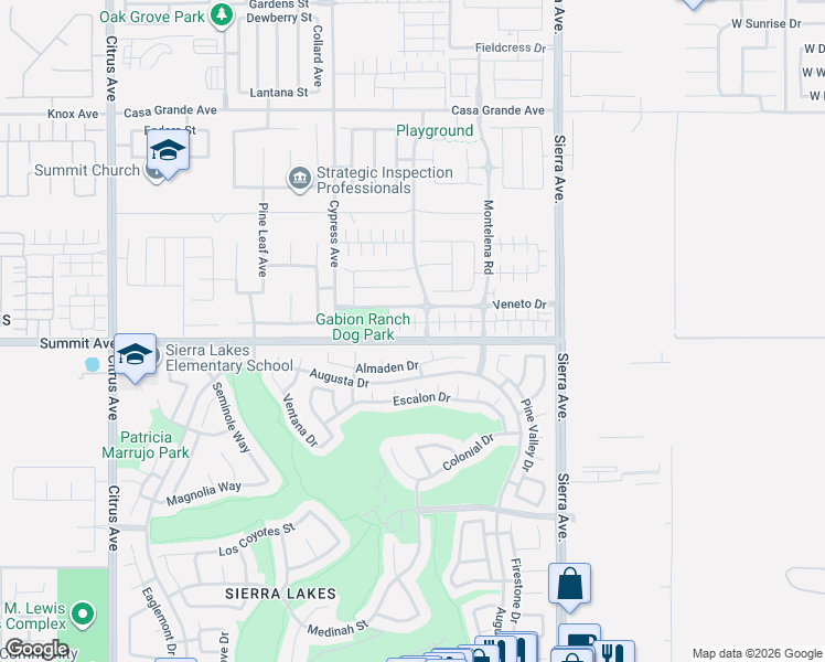 map of restaurants, bars, coffee shops, grocery stores, and more near 5724 Contenta Court in Fontana
