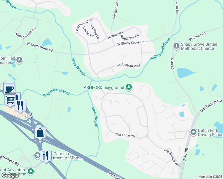 map of restaurants, bars, coffee shops, grocery stores, and more near 348 Glen Eagle Circle in Irmo