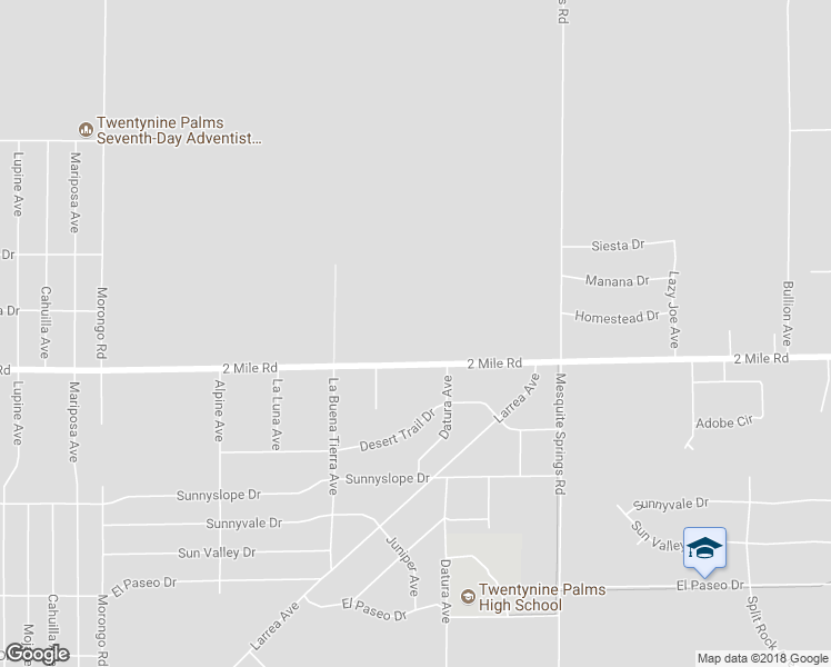 map of restaurants, bars, coffee shops, grocery stores, and more near 72646 2 Mile Road in Twentynine Palms