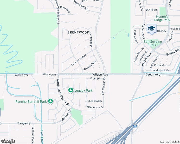 map of restaurants, bars, coffee shops, grocery stores, and more near 14072 Wilson Avenue in Rancho Cucamonga