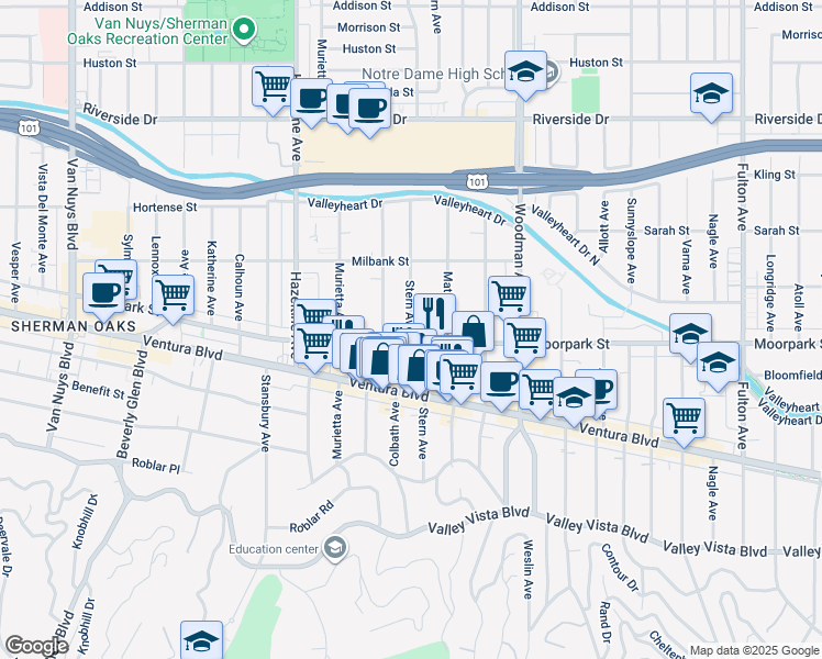 map of restaurants, bars, coffee shops, grocery stores, and more near in Los Angeles