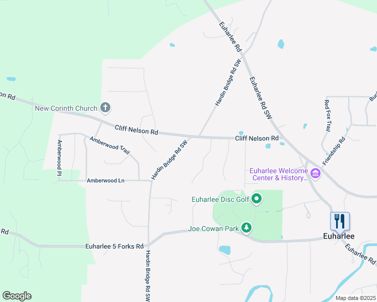 map of restaurants, bars, coffee shops, grocery stores, and more near 1165 Hardin Bridge Road in Euharlee