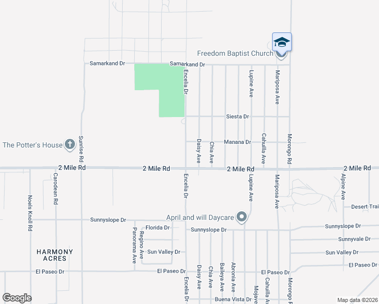 map of restaurants, bars, coffee shops, grocery stores, and more near 5659 Encelia Drive in Twentynine Palms