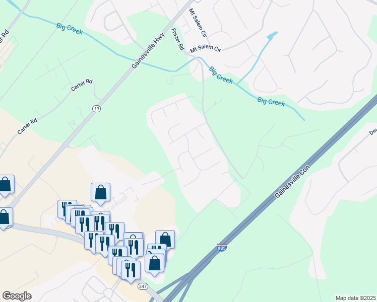 map of restaurants, bars, coffee shops, grocery stores, and more near Timber Wild Lane in Buford