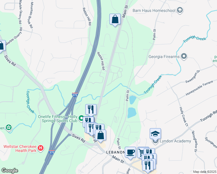 map of restaurants, bars, coffee shops, grocery stores, and more near 4404 Old Highway 5 in Canton