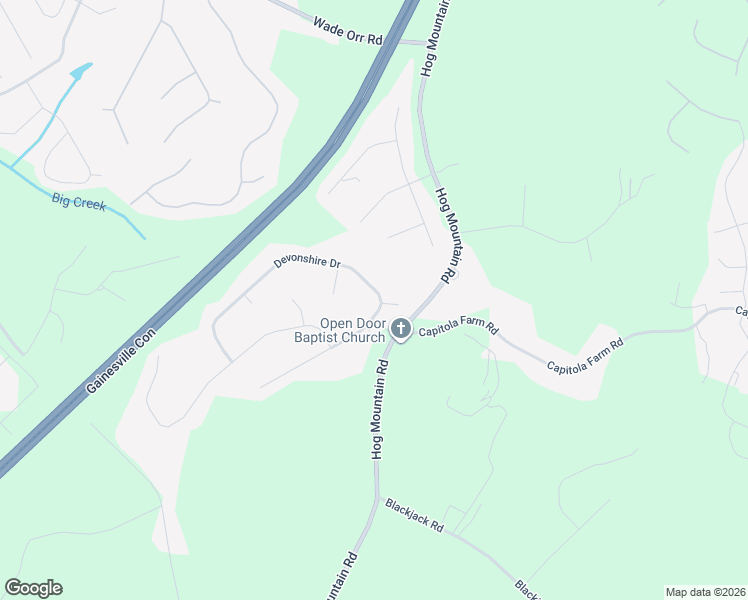 map of restaurants, bars, coffee shops, grocery stores, and more near 6057 Devonshire Drive in Flowery Branch