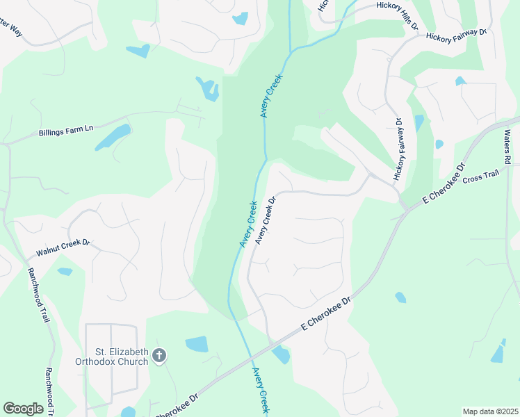 map of restaurants, bars, coffee shops, grocery stores, and more near 1039 Avery Creek Drive in Woodstock