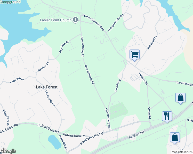map of restaurants, bars, coffee shops, grocery stores, and more near Bethany View Trail in Hall County