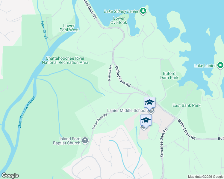 map of restaurants, bars, coffee shops, grocery stores, and more near 6744 Pass Road in Buford