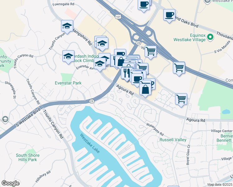 map of restaurants, bars, coffee shops, grocery stores, and more near 2658 Hartland Circle in Westlake Village