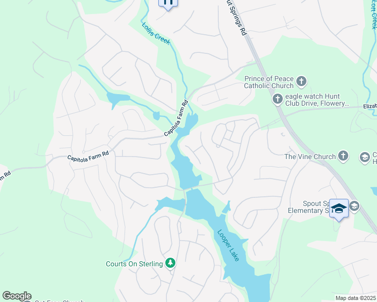 map of restaurants, bars, coffee shops, grocery stores, and more near 7139 Lake Edge Drive in Flowery Branch