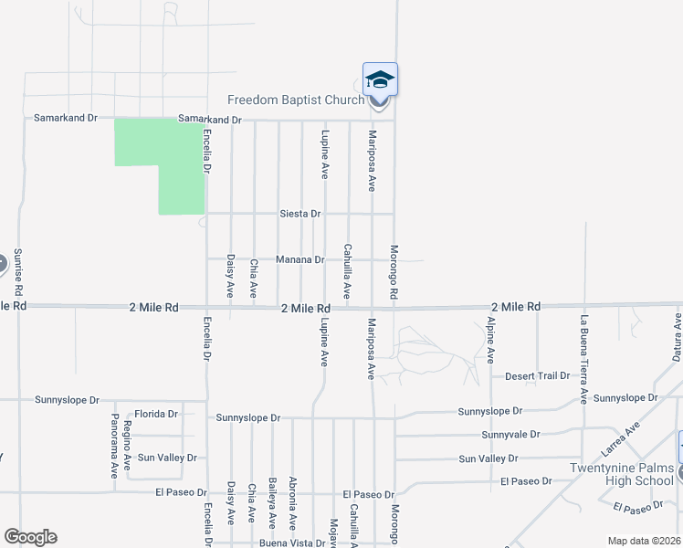 map of restaurants, bars, coffee shops, grocery stores, and more near 5628 Cahuilla Avenue in Twentynine Palms