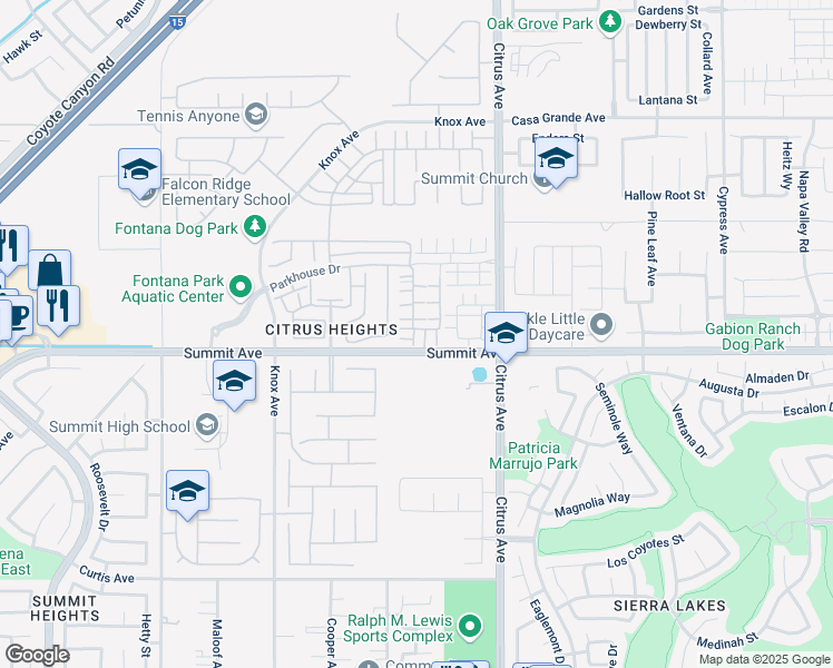 map of restaurants, bars, coffee shops, grocery stores, and more near 5711 Edward Avenue in Fontana