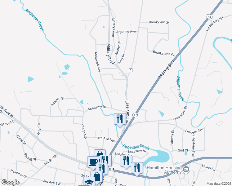 map of restaurants, bars, coffee shops, grocery stores, and more near 216-242 Anchor Drive in Hamilton