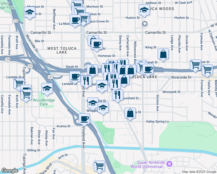 map of restaurants, bars, coffee shops, grocery stores, and more near in Los Angeles