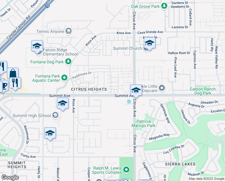 map of restaurants, bars, coffee shops, grocery stores, and more near 5711 Edward Avenue in Fontana