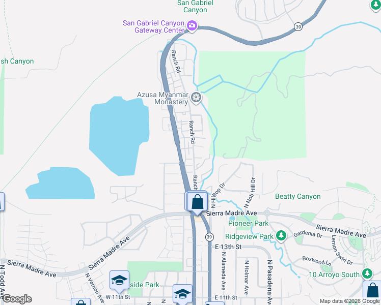 map of restaurants, bars, coffee shops, grocery stores, and more near 226 Walnut Court in Azusa