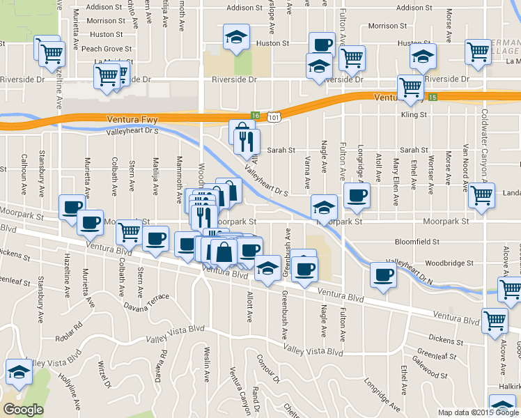 map of restaurants, bars, coffee shops, grocery stores, and more near 4411 Allott Avenue in Los Angeles