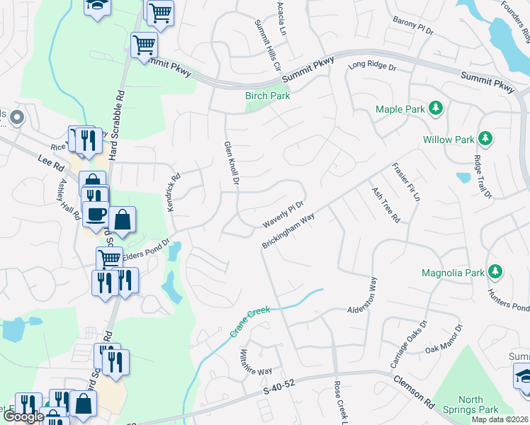 map of restaurants, bars, coffee shops, grocery stores, and more near 1330 Waverly Place Lane in Columbia