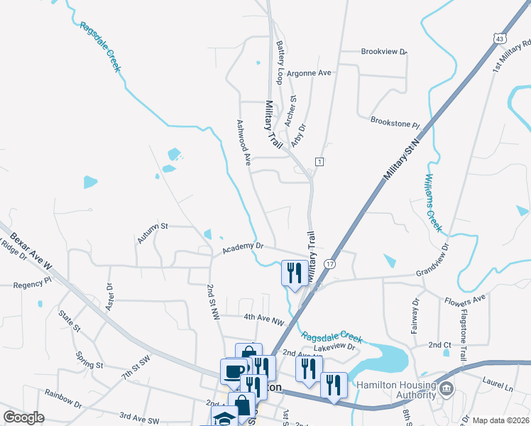 map of restaurants, bars, coffee shops, grocery stores, and more near 216 Anchor Drive in Hamilton