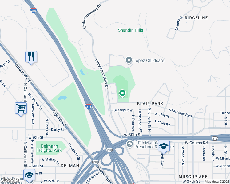 map of restaurants, bars, coffee shops, grocery stores, and more near 3238 Roberds Avenue North in San Bernardino