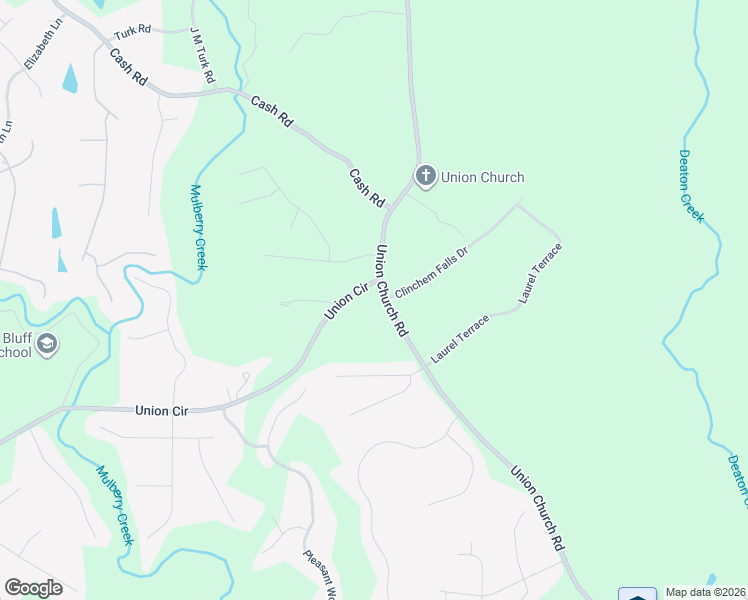 map of restaurants, bars, coffee shops, grocery stores, and more near 5210 Union Church Road in Flowery Branch
