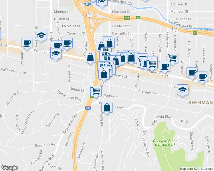 map of restaurants, bars, coffee shops, grocery stores, and more near 4414 Sepulveda Boulevard in Los Angeles