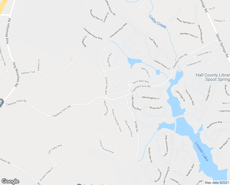 map of restaurants, bars, coffee shops, grocery stores, and more near 6658 Rivergreen Road in Flowery Branch