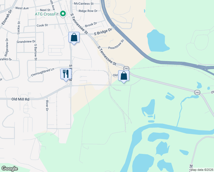 map of restaurants, bars, coffee shops, grocery stores, and more near 106 Old Mill Rd in Cartersville