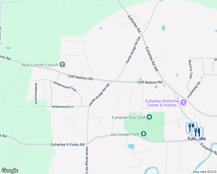 map of restaurants, bars, coffee shops, grocery stores, and more near 1165 Hardin Bridge Road in Euharlee