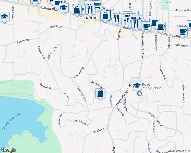map of restaurants, bars, coffee shops, grocery stores, and more near 4442 Estrondo Drive in Los Angeles