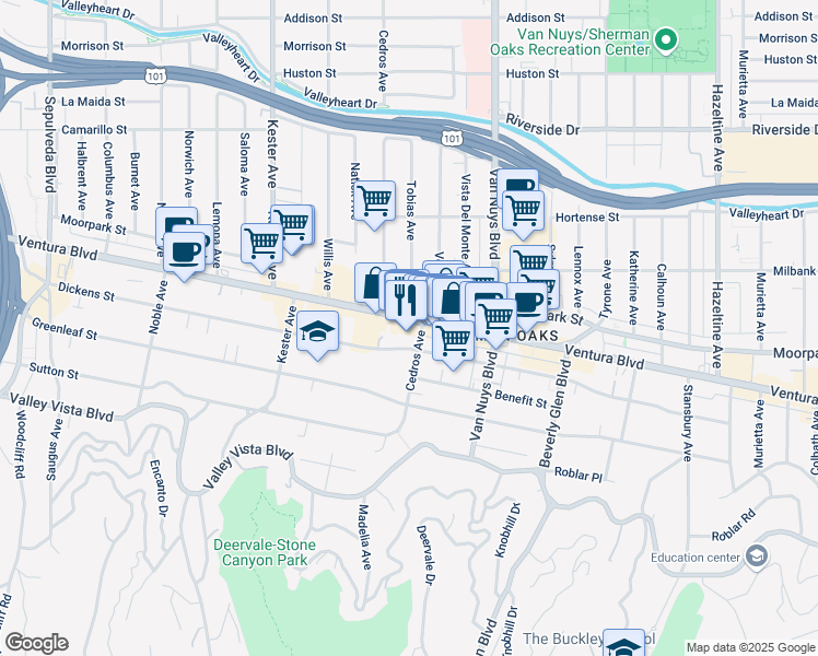 map of restaurants, bars, coffee shops, grocery stores, and more near 4319 Cedros Avenue in Los Angeles
