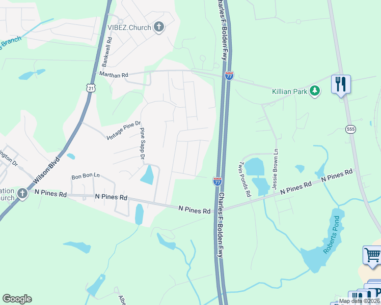 map of restaurants, bars, coffee shops, grocery stores, and more near 505 Hatteras Drive in Blythewood