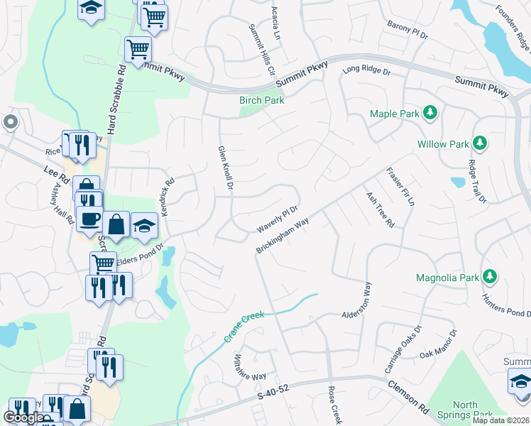 map of restaurants, bars, coffee shops, grocery stores, and more near 308 East Waverly Place Court in Columbia